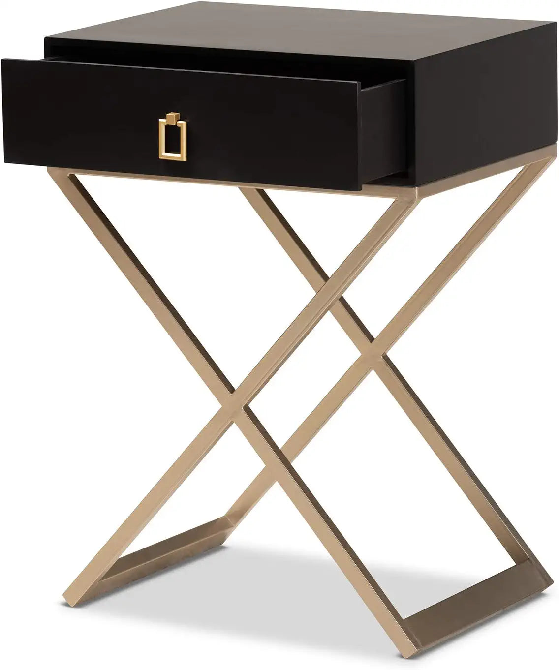 Baxton Studio Patricia Modern and Contemporary Black Finished Wood and Brass-Tone Metal 1-Drawer Nightstand