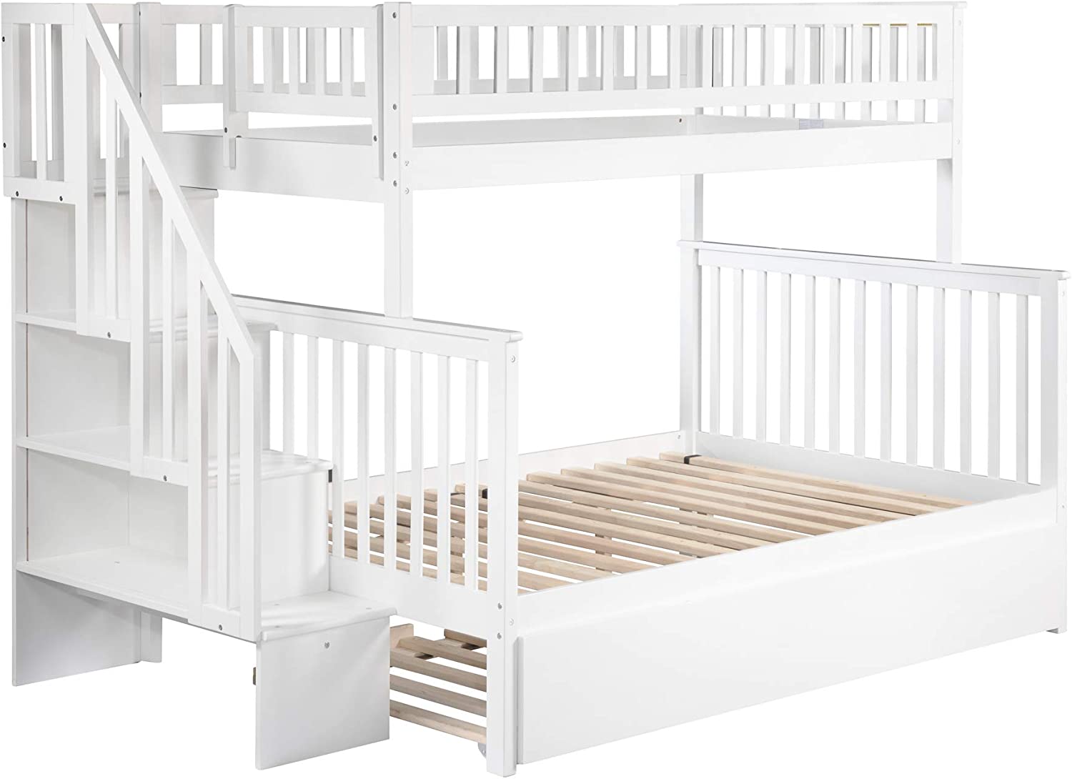 AFI Woodland Staircase Bunk with Turbo Charger and Twin Size Urban Trundle, Full, White