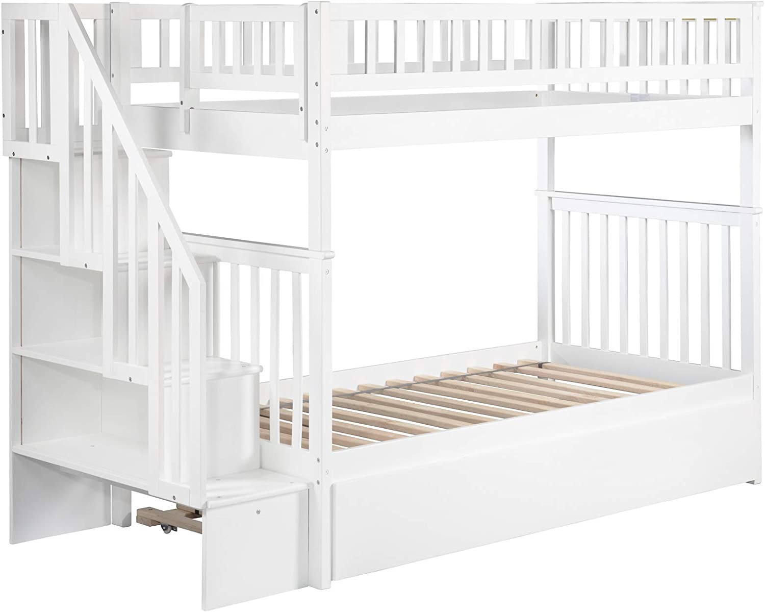 AFI Woodland Staircase Bunk with Turbo Charger and Twin Size Urban Trundle, Twin/Twin, White