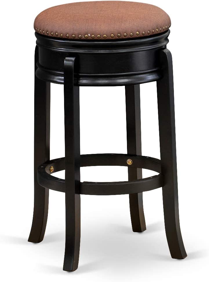 East West Furniture AMS030-112 Stunning Stool Counter Height- Backless Stool with Round Shape - Brown Roast PU Leather Seat and 4 Wooden Curved Legs - Counter Bar Stool Black Finish