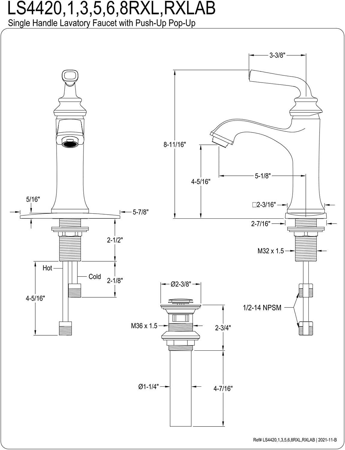 Kingston Brass LS4420RXL Restoration Bathroom Faucet, Matte Black