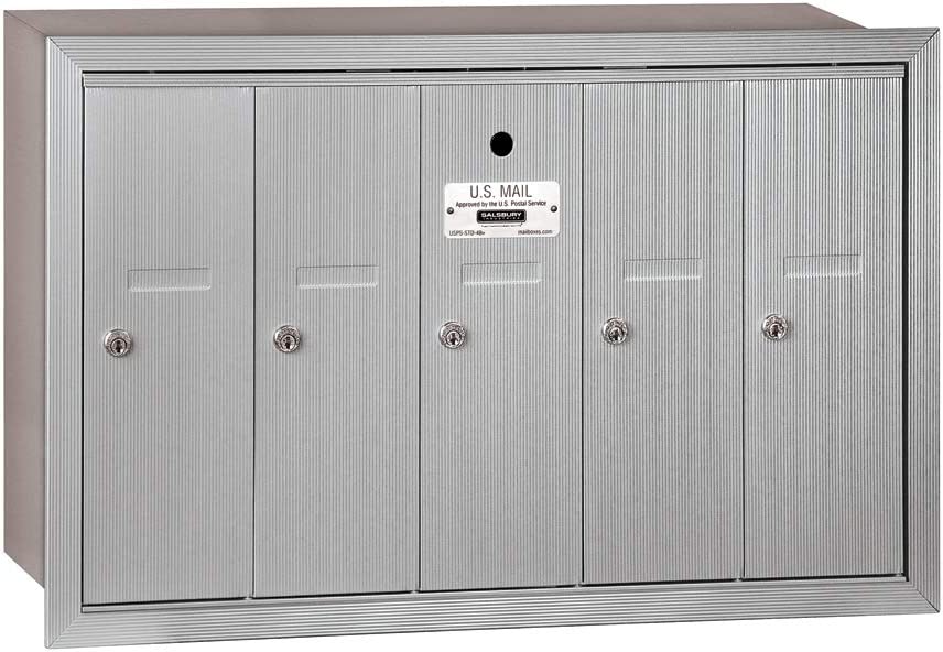 Salsbury Industries 3505ARU Recessed Mounted Vertical Mailbox with 5 Doors and USPS Access, Aluminum