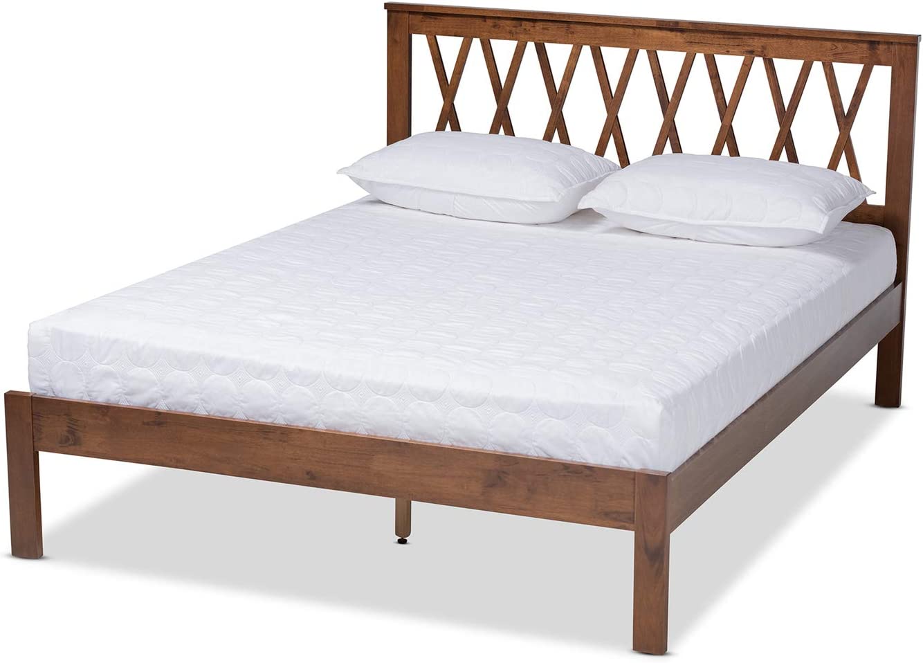 Baxton Studio Malene Mid-Century Modern Walnut Finished Wood Queen Size Platform Bed