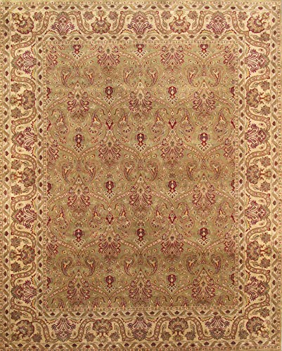 Pasargad Home Baku Collection Lamb's Wool Area Rug- Hand-Knotted Construction, Patterned Rugs for Living Room, Bedroom, Home Dining, 7'11" X 9'11", L. Green/L. Green
