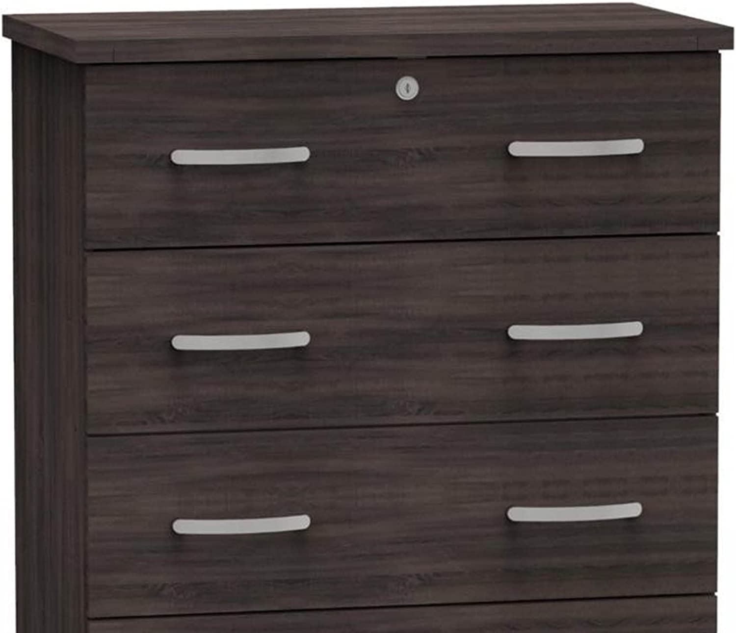 Better Home Products Cindy 5 Drawer Chest Wooden Dresser with Lock Pecan (Gold)