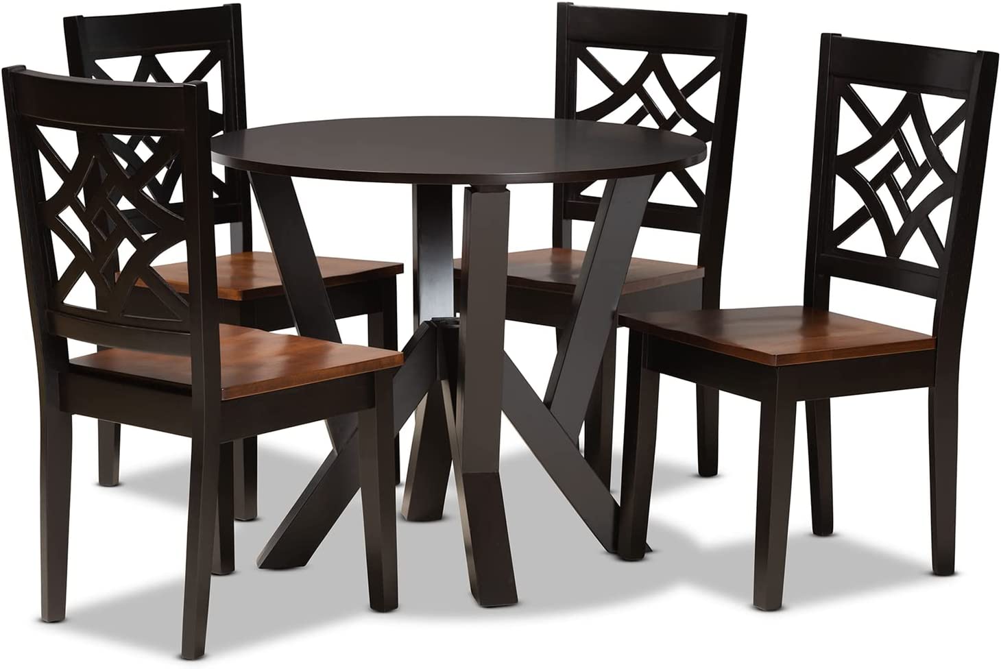 Baxton Studio Kaila Modern and Contemporary Two-Tone Dark Brown and Walnut Brown Finished Wood 5-Piece Dining Set