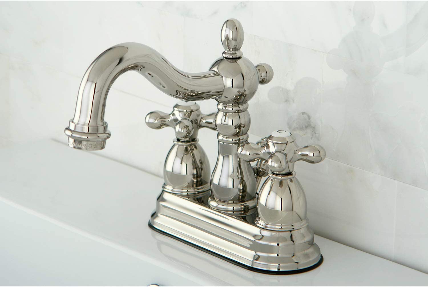 Kingston Brass KB1604AX Heritage 4&#34; Centerset Lavatory Faucet with Metal Cross Handle, Chrome/Polished Brass