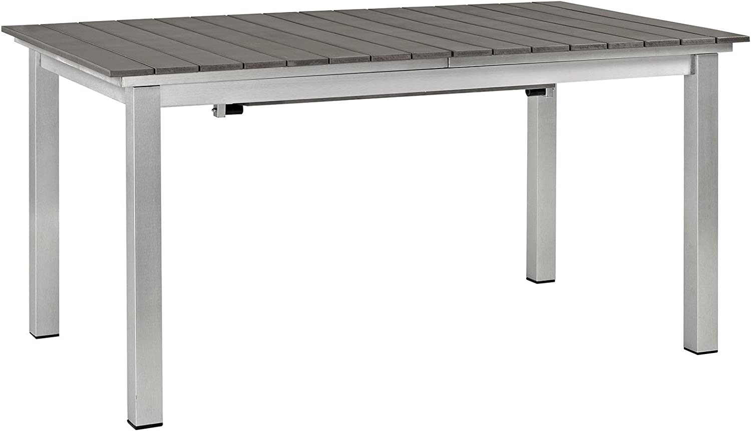 Modway Shore Aluminum Outdoor Patio 62&#34; to 94&#34; Extendable Dining Table in Silver Gray