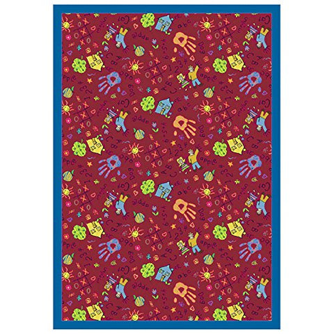 Joy Carpets Playful Patterns Childrens Scribbles Area Rug, Red, 54 x 78