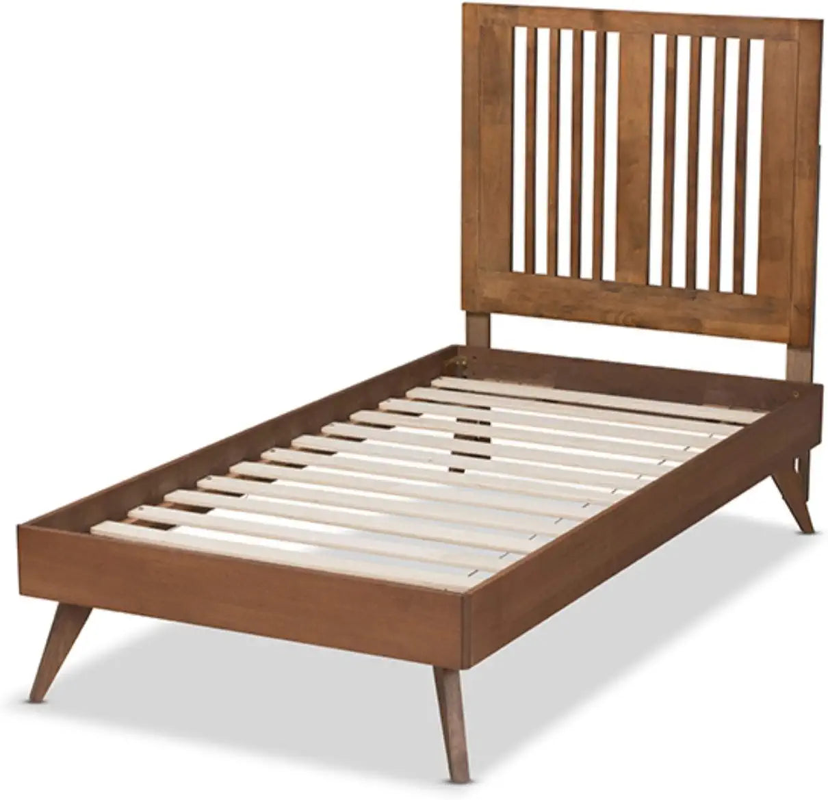 Baxton Studio Takeo Mid-Century Modern Transitional Ash Walnut Finished Wood Twin Size Platform Bed