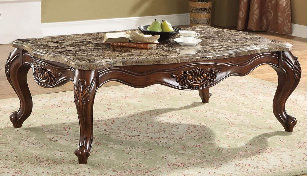 acme Jardena Coffee Table, Marble &amp; Cherry Oak Traditional/Marble &amp; Cherry Oak/