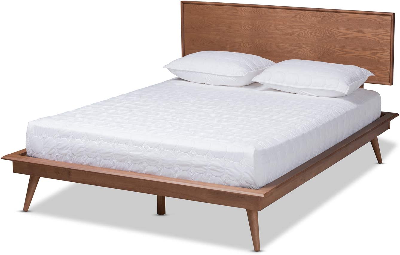 Baxton Studio Karine Mid-Century Modern Walnut Brown Finished Wood King Size Platform Bed