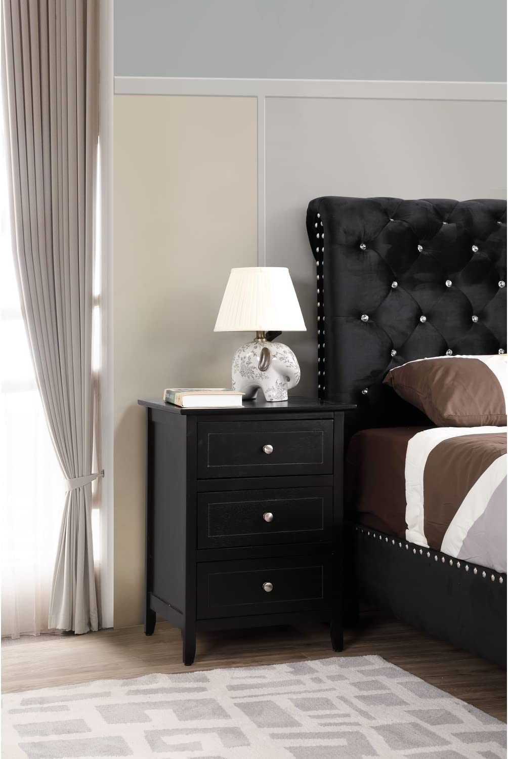 Glory Furniture 3 Drawer Nightstand, Black