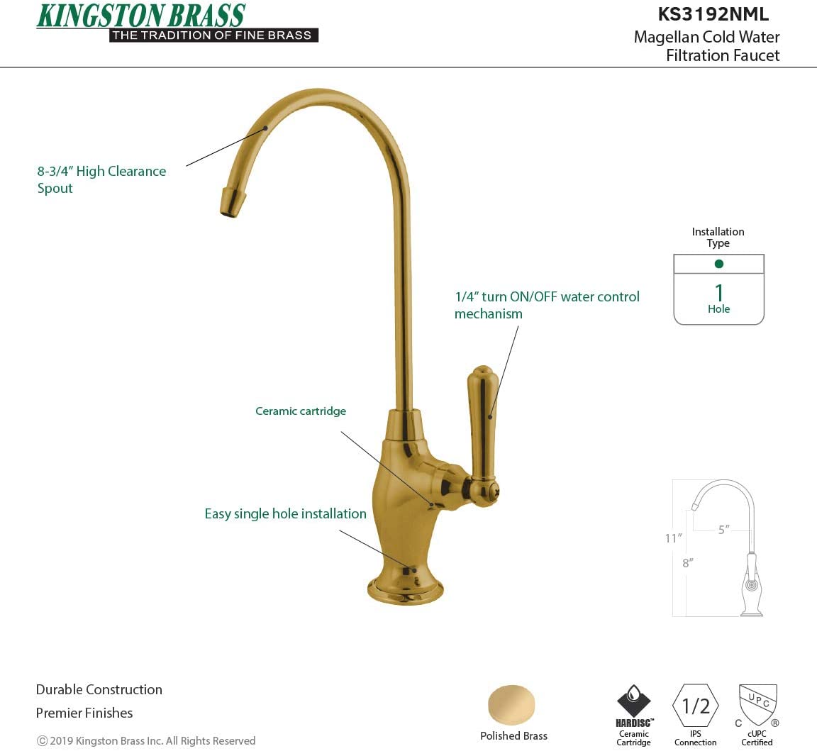 Kingston Brass KS3195NML Magellan Design 1/4 Turn Water Filter Faucet, Oil Rubbed Bronze,4-3/4 inch Spout Reach , Oil-Rubbed Bronze