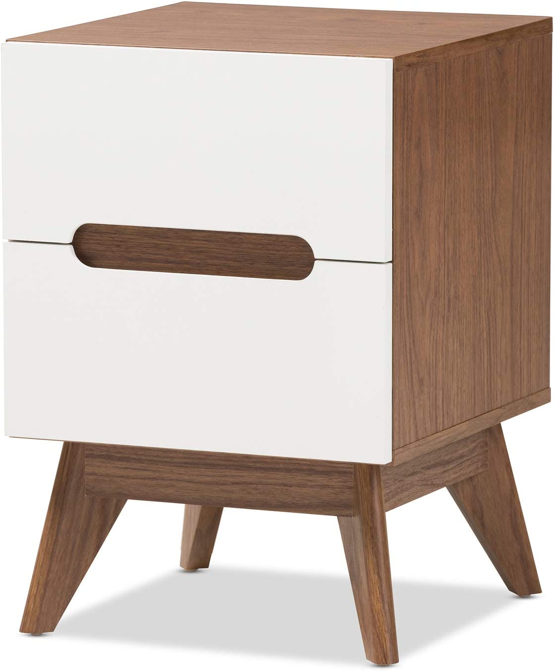 Baxton Studio Calypso Mid-Century Modern White and Walnut Wood 3-Drawer Storage Nightstand/Mid-Century/Particle Board/MDF with PU Paper/White/Walnut Brown