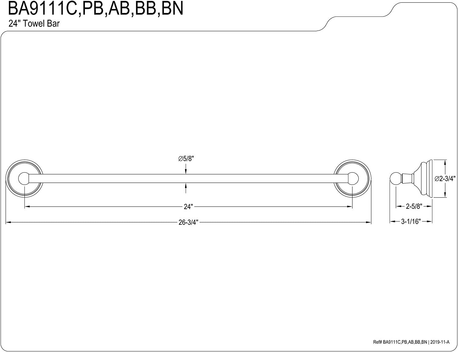 Kingston Brass BA9111BN Water Onyx Towel Bar, Brushed Nickel