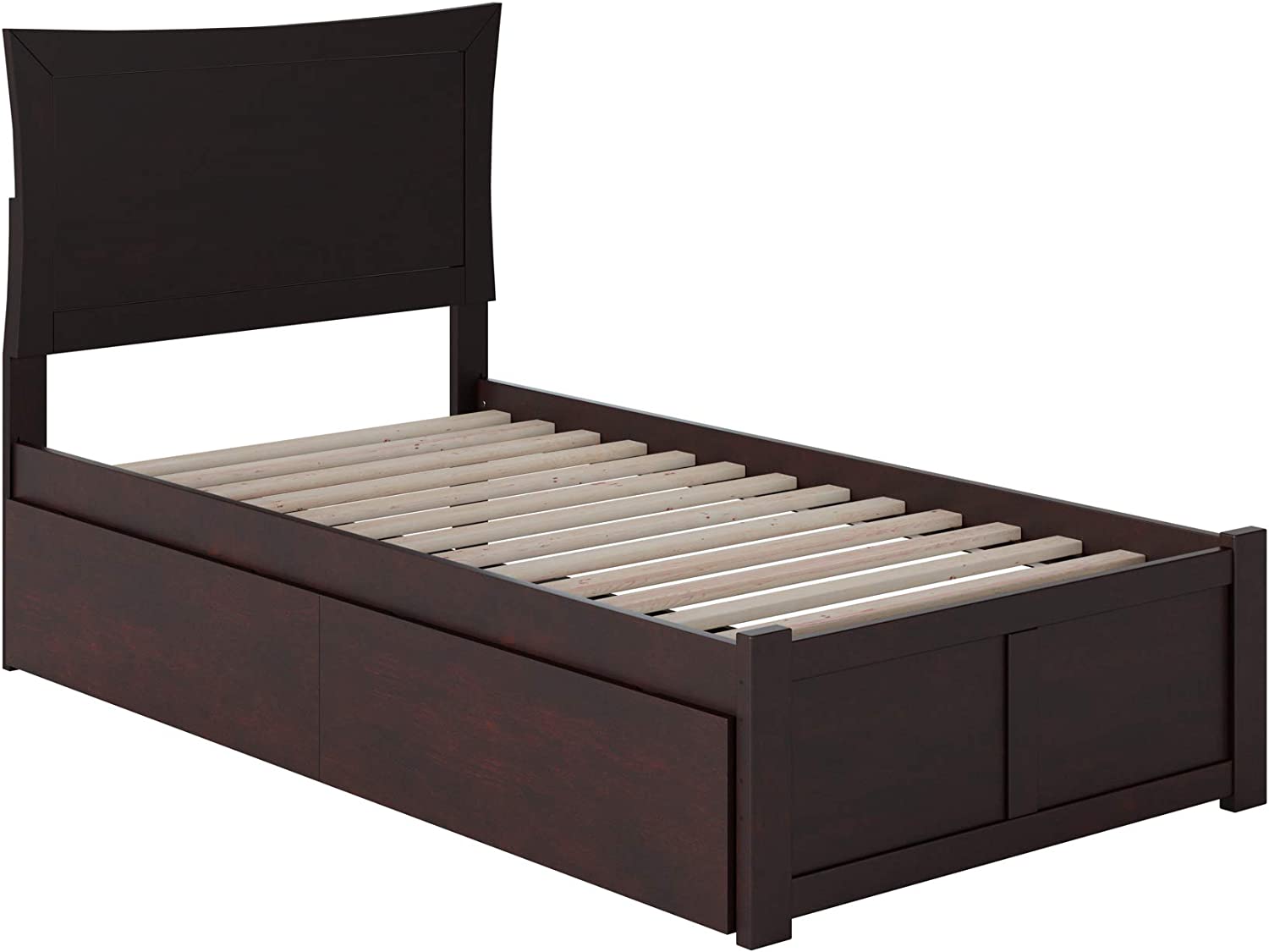 Metro Twin Extra Long Platform Bed with Flat Panel Footboard and Turbo Charger with Urban Bed Drawers in Espresso