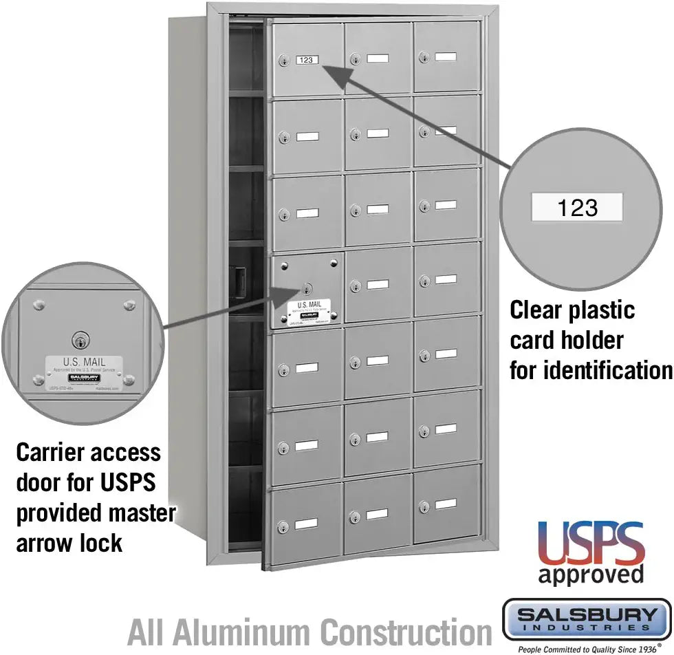 Salsbury Industries 3621AFU 4B Plus Horizontal Mailbox, 21 A Doors 20 Usable, Front Loading, USPS Access, Aluminum