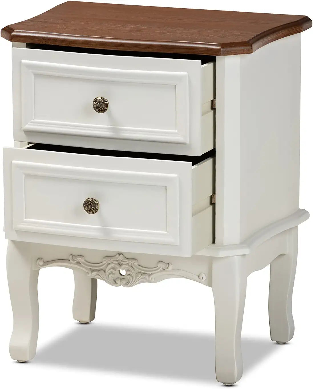 Baxton Studio Darlene Classic and Traditional French White and Cherry Brown Finished Wood 2-Drawer Nightstand