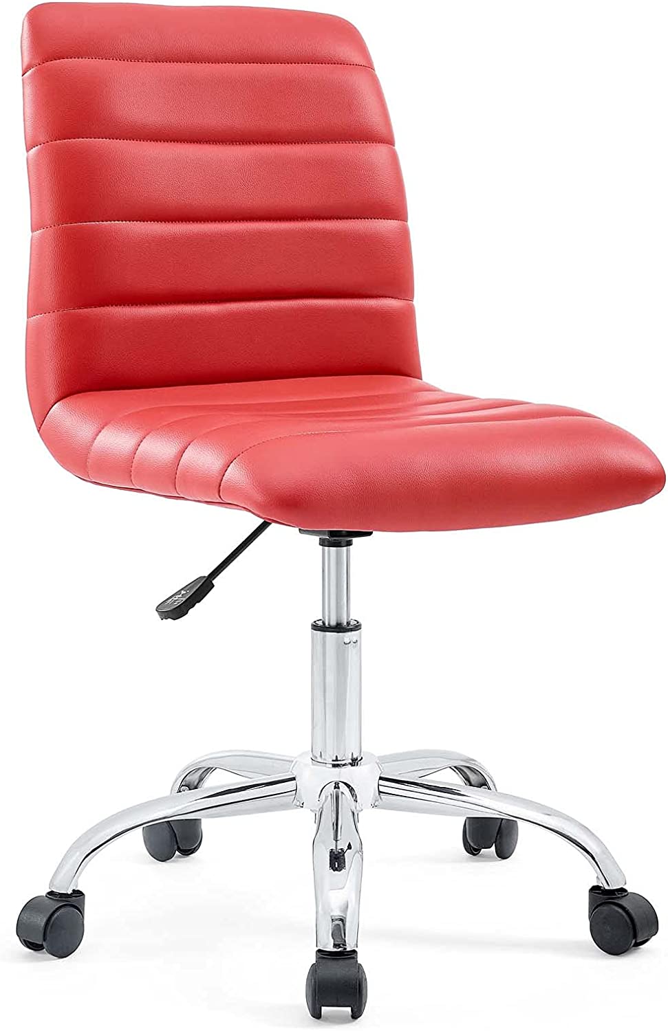 Modway Ripple Ribbed Armless Mid Back Swivel Computer Desk Office Chair In Red