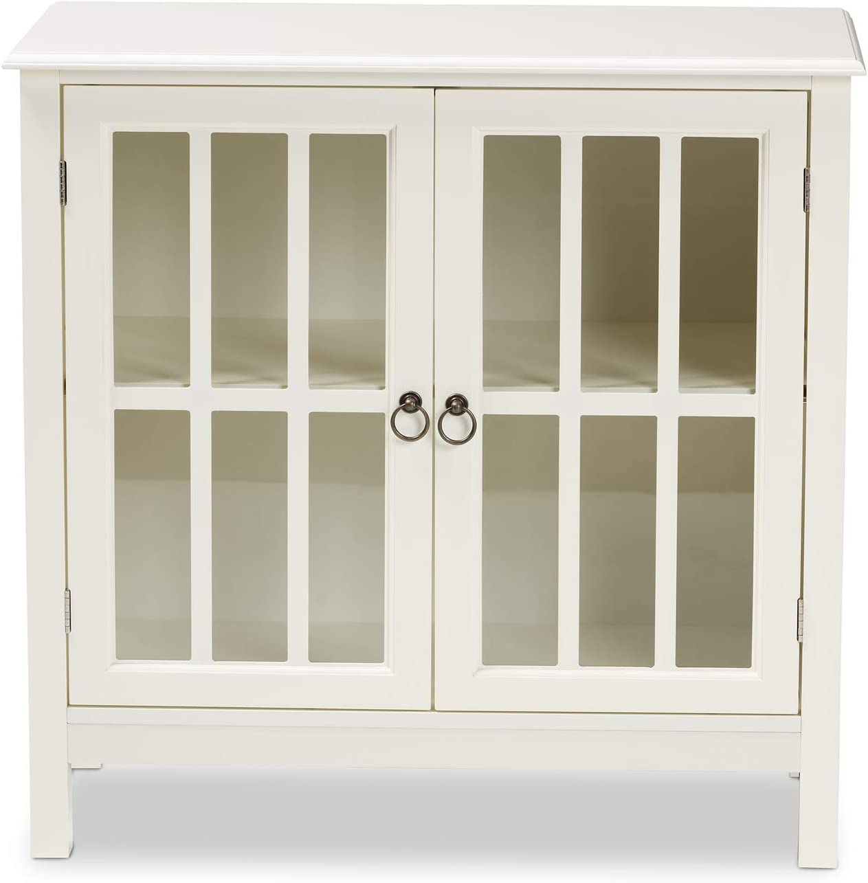 Baxton Studio Kendall Classic and Traditional White Finished Wood and Glass Kitchen Storage Cabinet