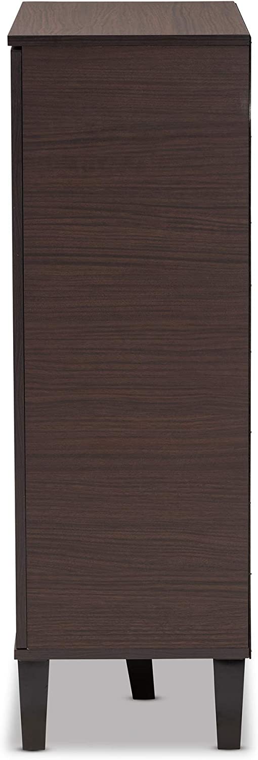 Baxton Studio Idina Mid-Century Modern Two-Tone Dark Brown and Grey Finished Wood 2-Door Shoe Cabinet