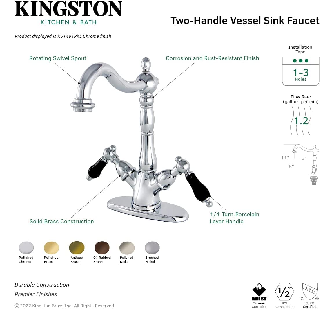 Kingston Brass KS1496PKL Duchess Vessel Faucet, Polished Nickel