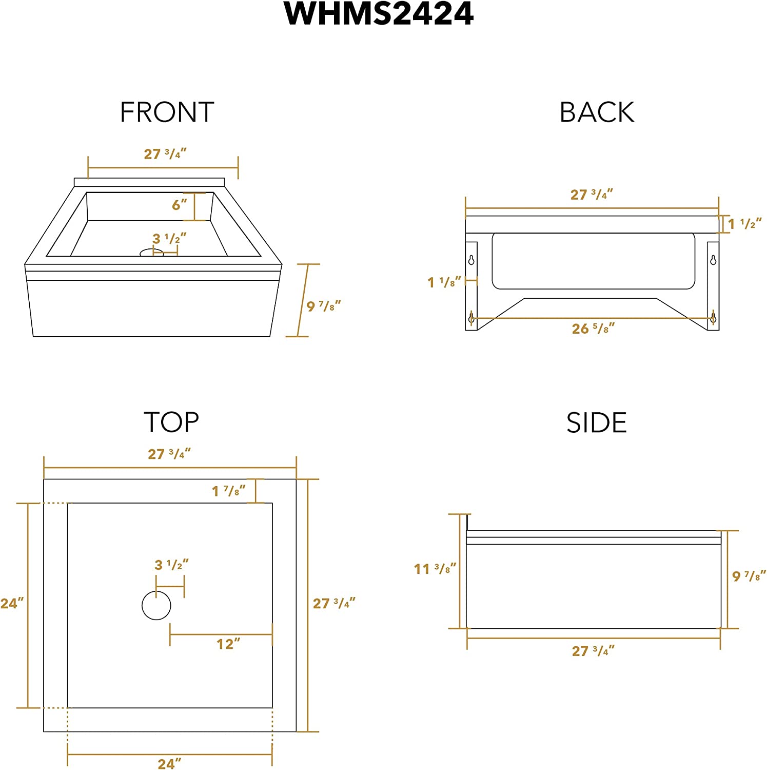 Whitehaus WHMS2424 Noah&#39;s Collection Mop Sink, Brushed Stainless Steel