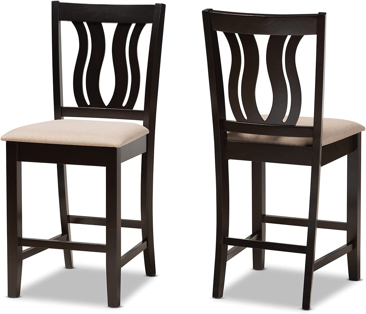 Baxton Studio Fenton Modern and Contemporary Transitional Sand Fabric Upholstered and Dark Brown Finished Wood 2-Piece Counter Stool Set