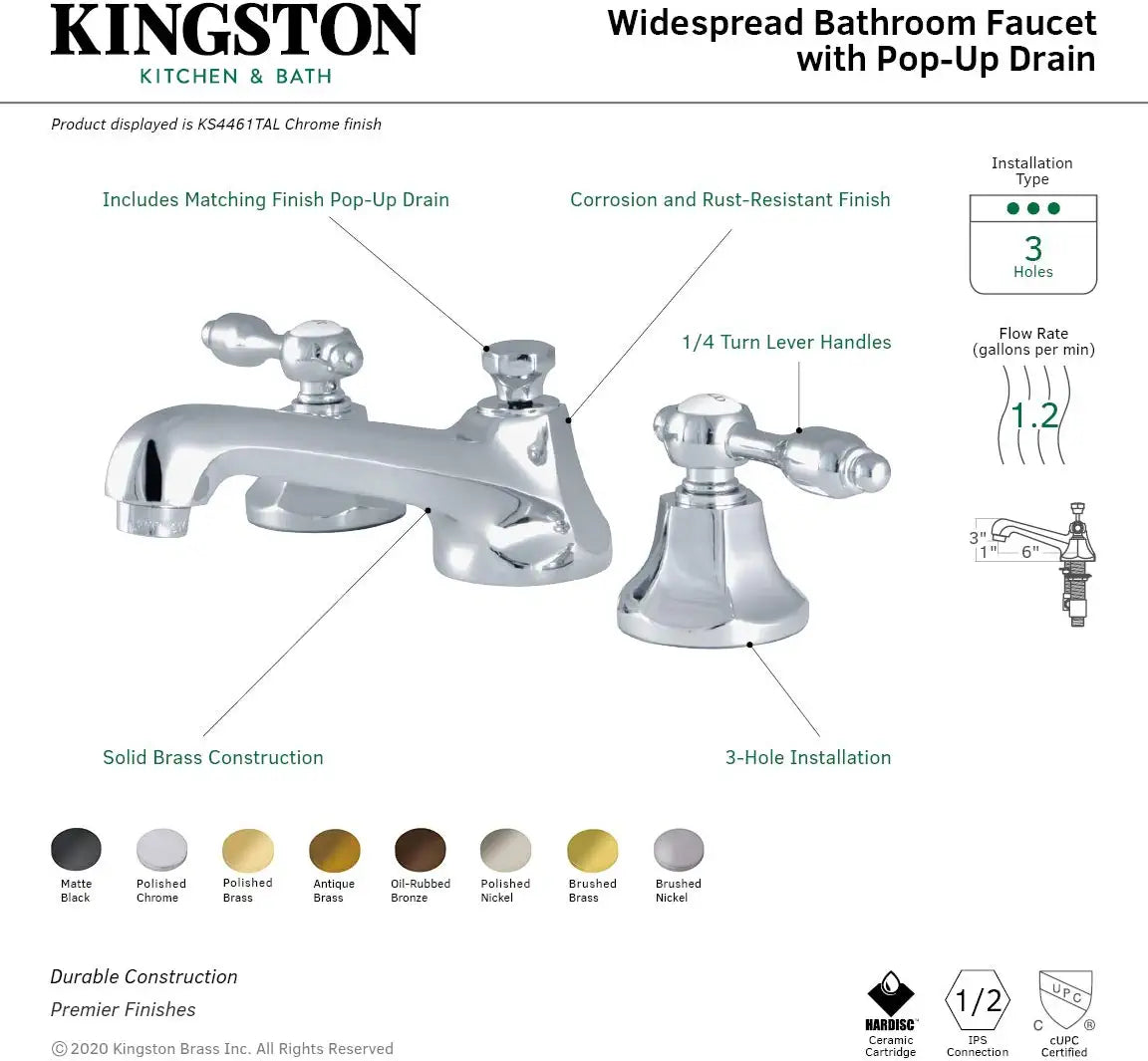 Kingston Brass KS4463TAL Tudor 8&#34; Widespread Bathroom Faucet, Antique Brass