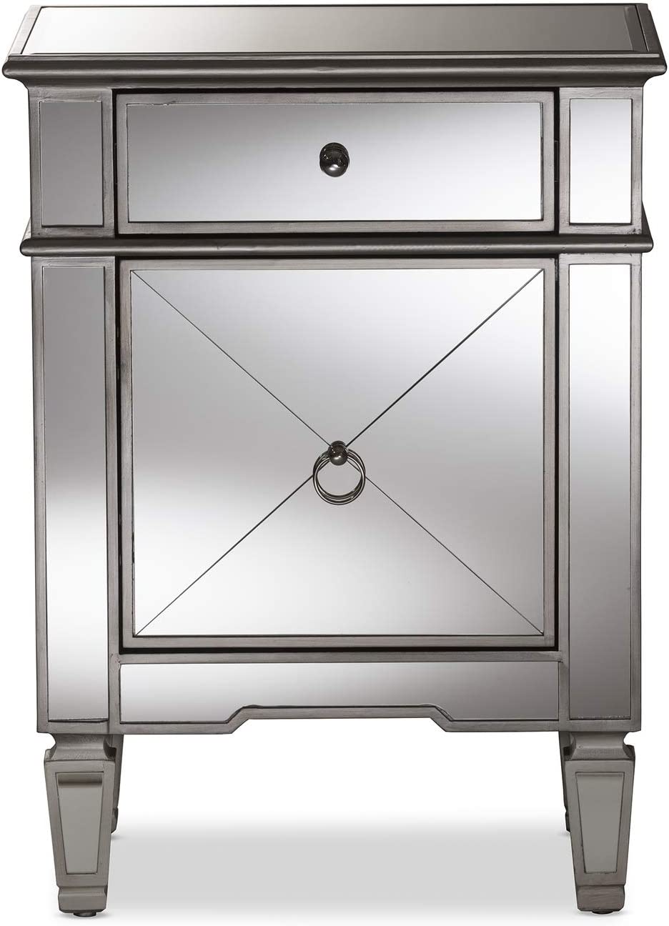 Baxton Studio Claudia Hollywood Regency Glamour Style Mirrored Nightstand Glam/Silver Mirrored/MDF