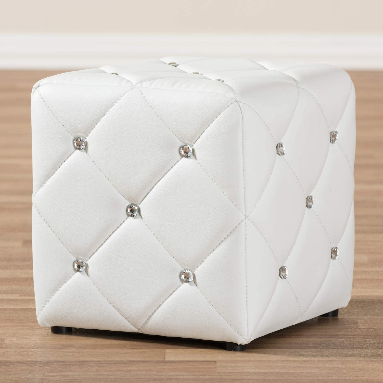 Baxton Studio Stacey Modern and Contemporary White Faux Leather Upholstered Ottoman White//Contemporary/Faux Leather/Eucalyptus Wood/HDF/Foam