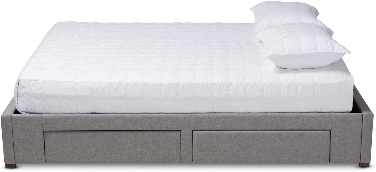 Baxton Studio Leni Modern and Contemporary Light Grey Fabric Upholstered 4-Drawer Queen Size Platform Storage Bed Frame