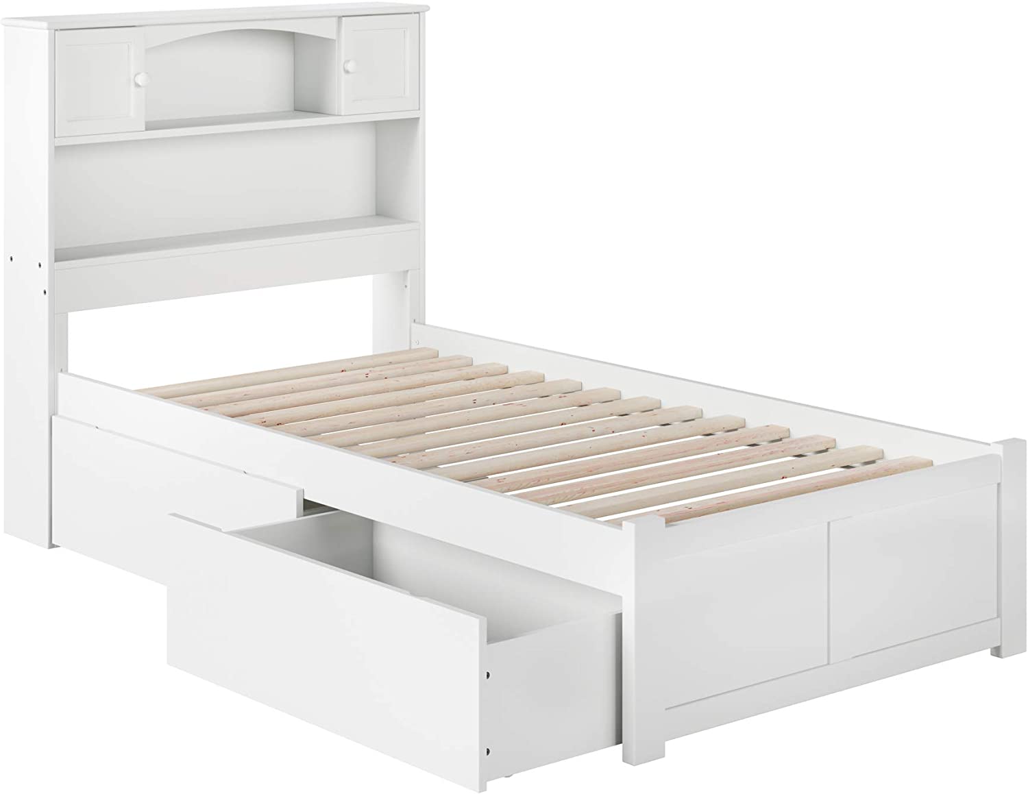 AFI Newport Platform Flat Panel Footboard and Turbo Charger with Urban Bed Drawers, Twin/XL, White