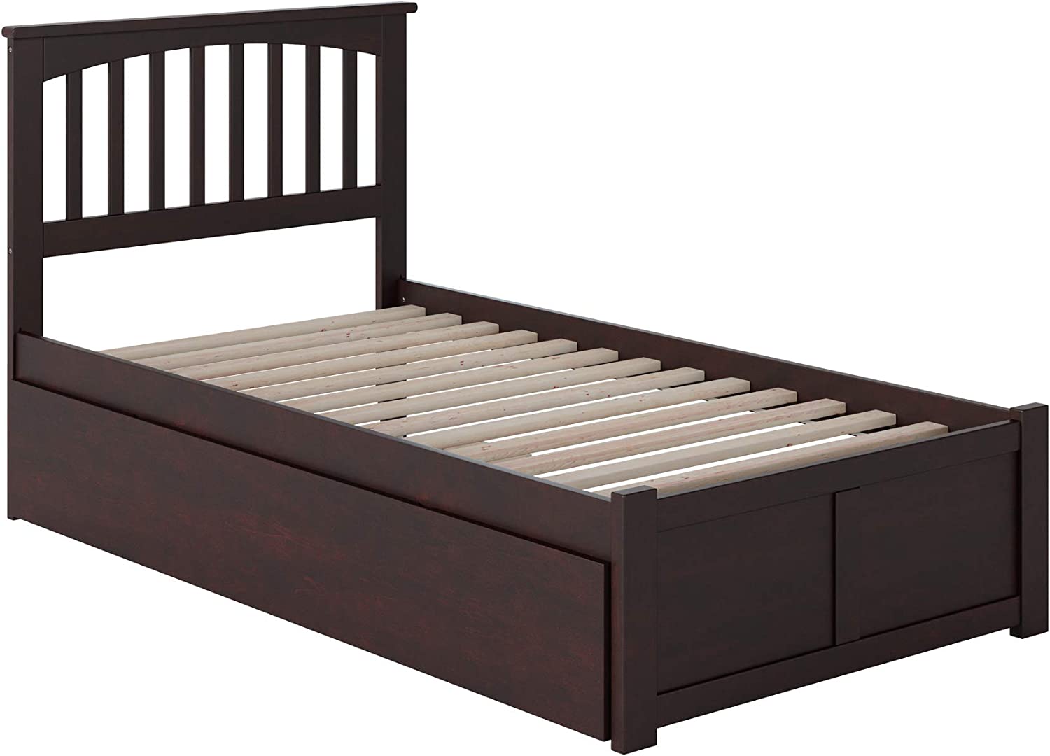 AFI Mission Platform Bed with Footboard and Turbo Charger with Twin Extra Long Trundle, XL, Espresso