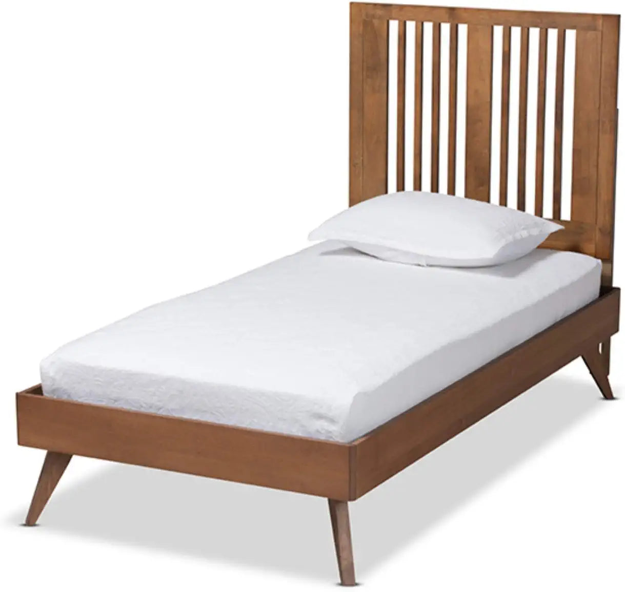 Baxton Studio Takeo Mid-Century Modern Transitional Ash Walnut Finished Wood Twin Size Platform Bed