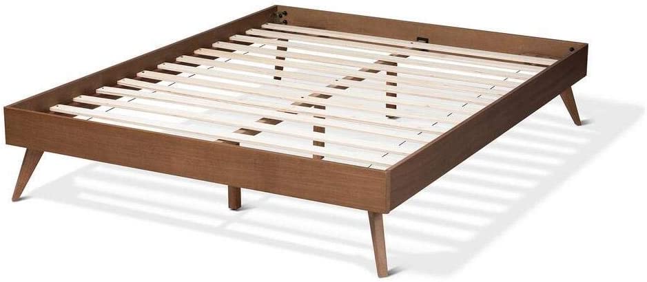 Baxton Studio Lissette Mid-Century Modern Walnut Brown Finished Wood King Size Platform Bed Frame