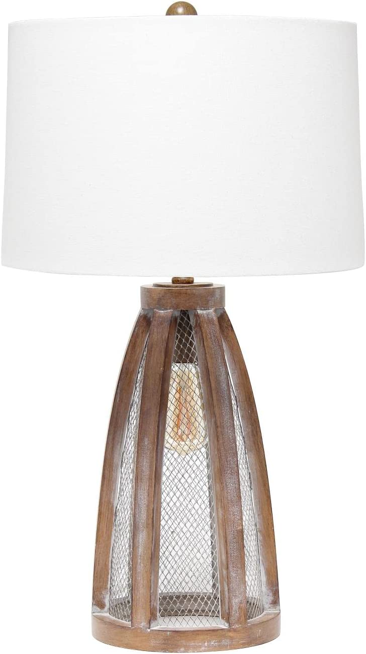 Lalia Home Wooded Arch Farmhouse Table Lamp with White Fabric Shade - Old Wood
