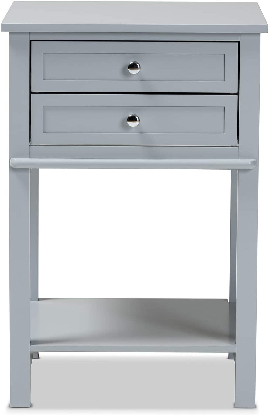 Baxton Studio Willow Modern Transitional Light Grey Finished 2-Drawer Wood Nightstand