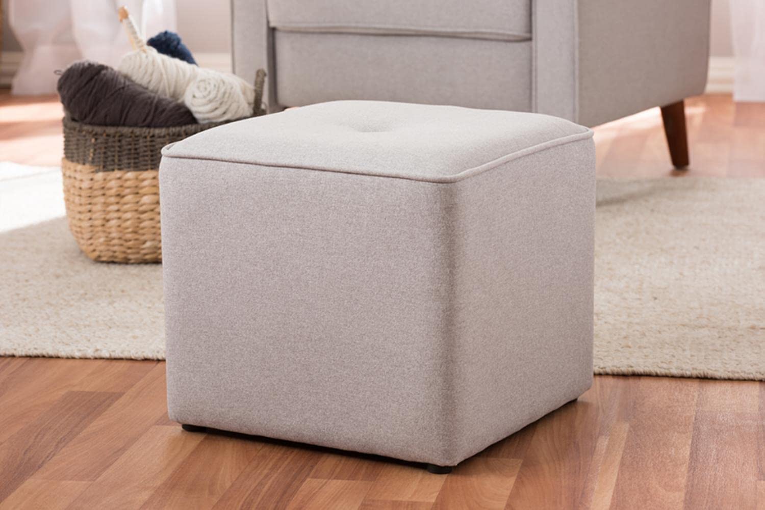 Baxton Studio Corinne Modern and Contemporary Light Grey Fabric Upholstered Ottoman/Contemporary/Grey/Fabric Dacron 100%&#34;/Eucalyptus Wood/HDF/Foam