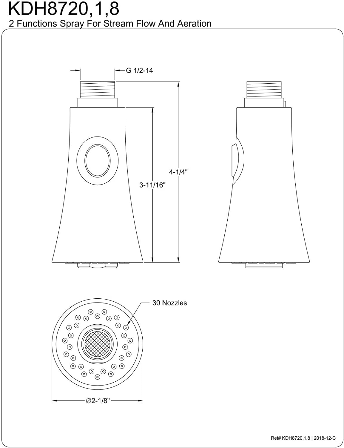 Kingston Brass KDH8720 Made to Match Pull-Down Kitchen Faucet Sprayer, Matte Black