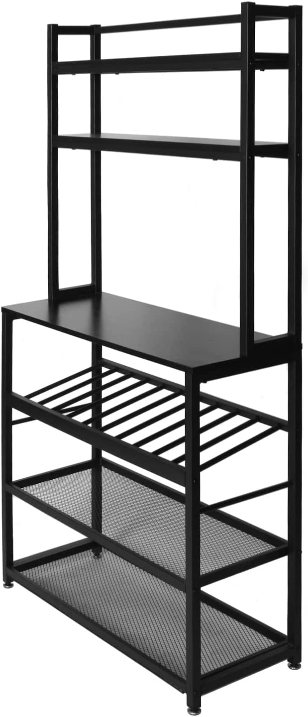 Better Home Products 6 Tier Metal Kitchen Baker&#39;s Rack with Wine Rack in Black