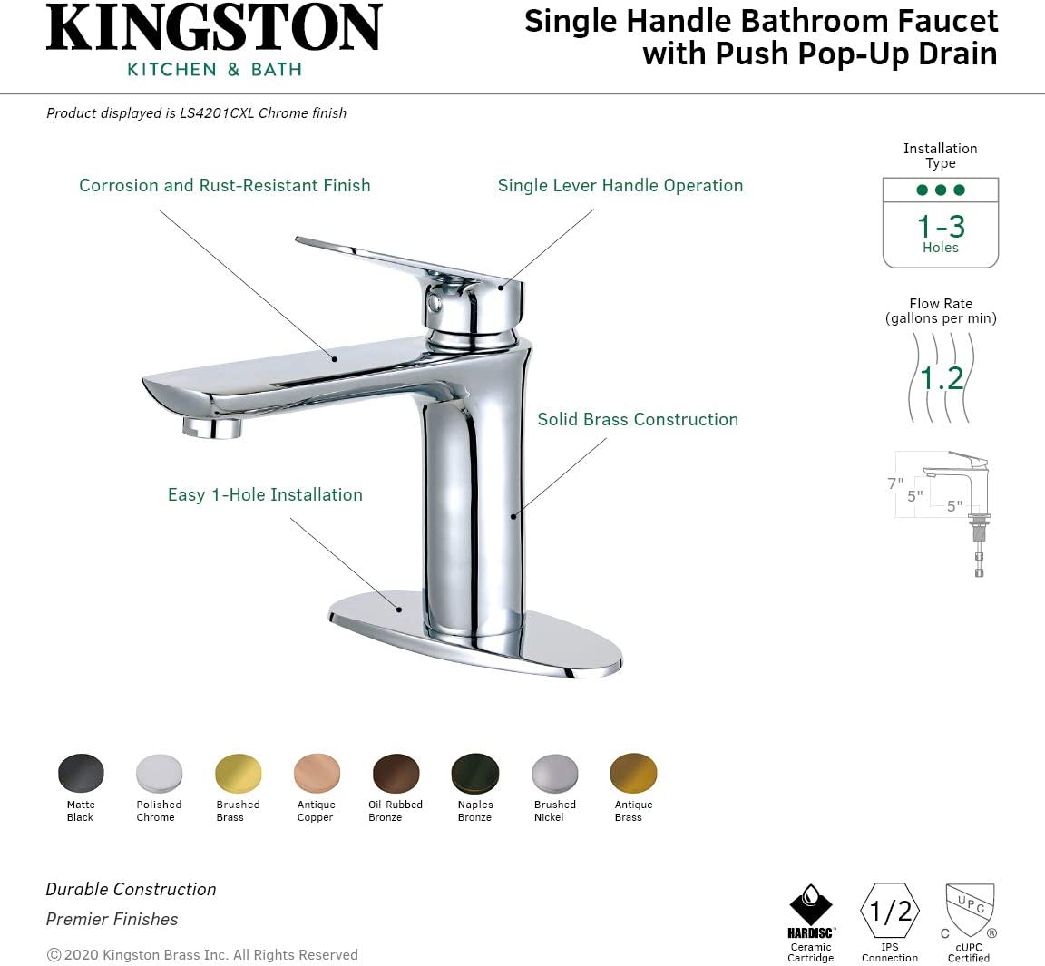 Kingston Brass LS4201CXL Frankfurt Bathroom Faucet, Polished Chrome