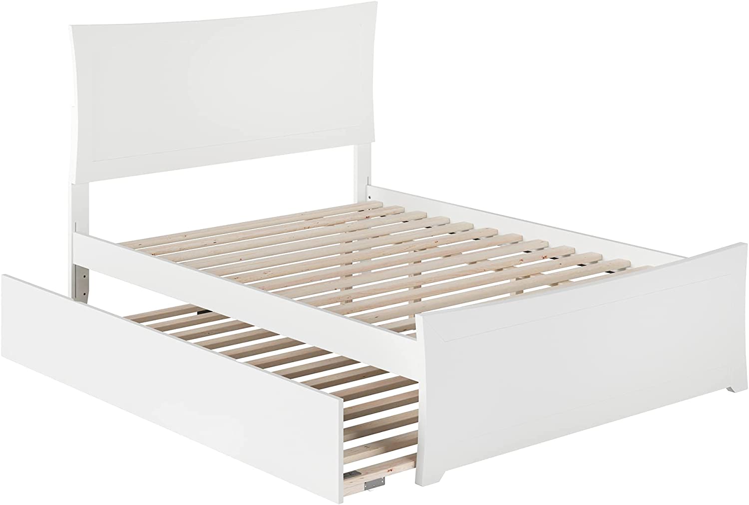 Metro Full Platform Bed with Matching Footboard and Turbo Charger with Twin Size Urban Trundle in White