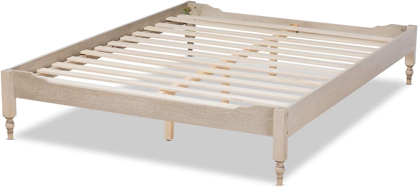 Baxton Studio Laure French Bohemian Antique White Oak Finished Wood Queen Size Platform Bed Frame