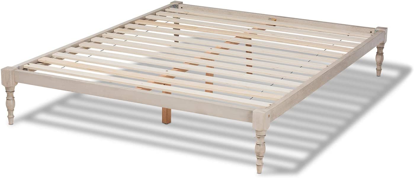 BAXTON STUDIO ISELINE MODERN AND CONTEMPORARY ANTIQUE WHITE FINISHED WOOD QUEEN SIZE PLATFORM BED FRAME