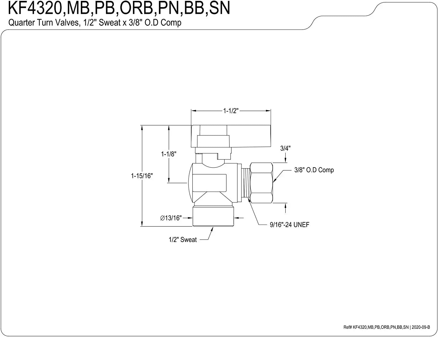 Kingston Brass KF4320MB Baseline 1/2-Inch Sweat x 3/8-Inch OD Comp Angle Stop Valve, Matte Black