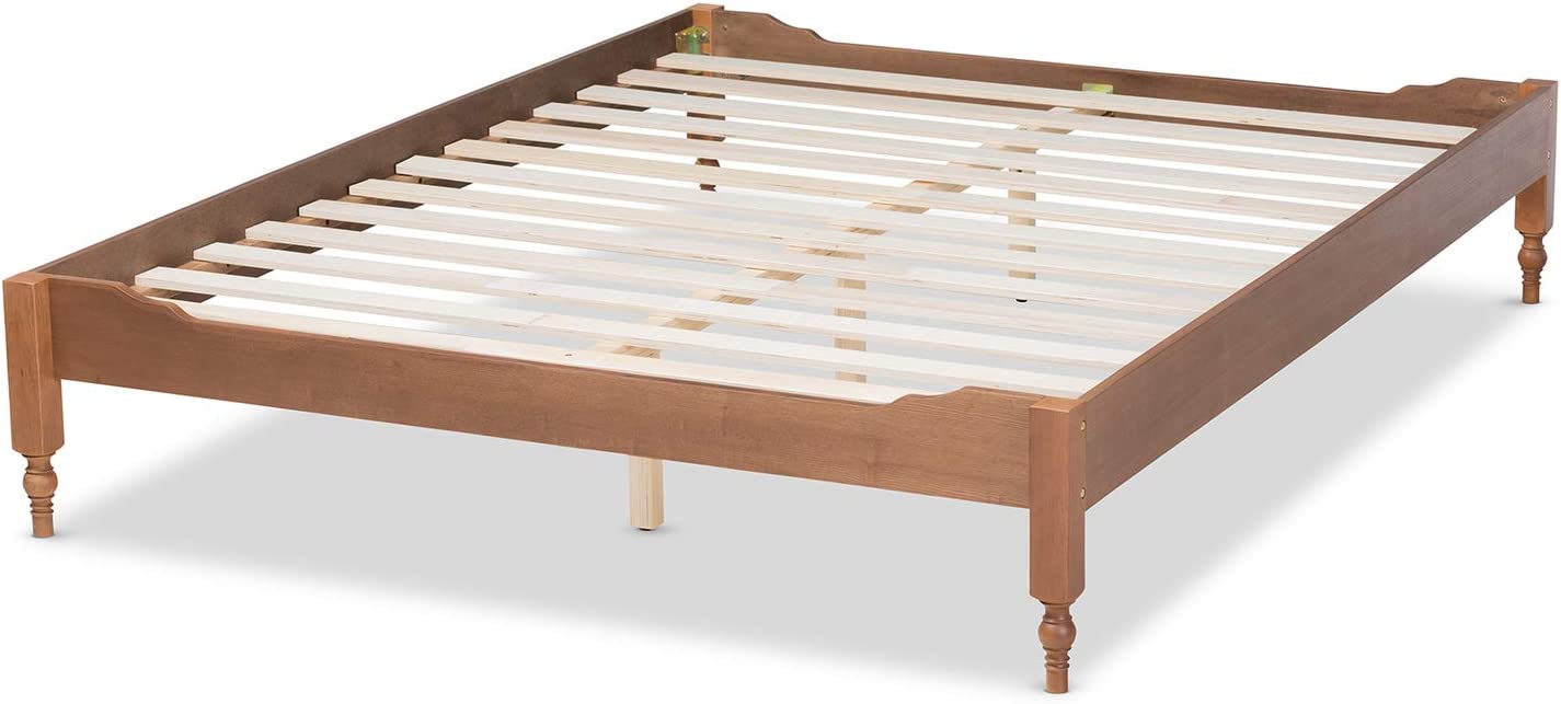 Baxton Studio Laure French Bohemian Ash Walnut Finished Wood Full Size Platform Bed Frame