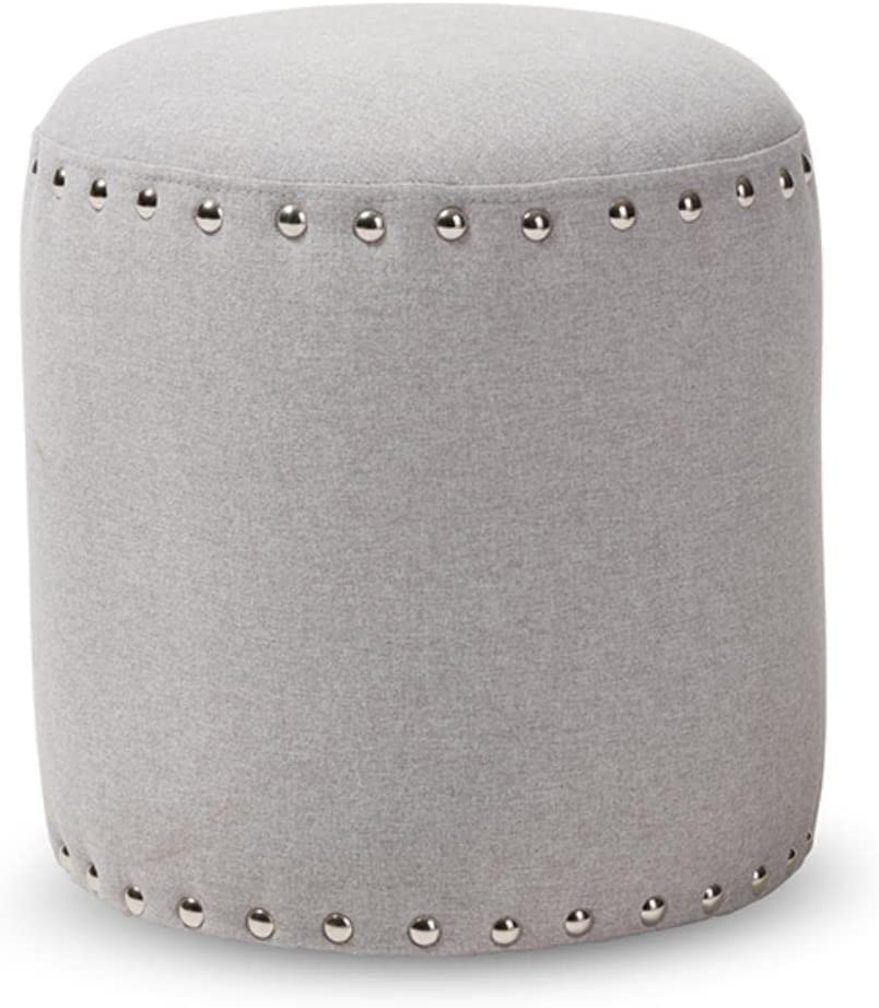 Baxton Studio Rosine Modern and Contemporary Light Grey Fabric Upholstered Nail Trim Ottoman