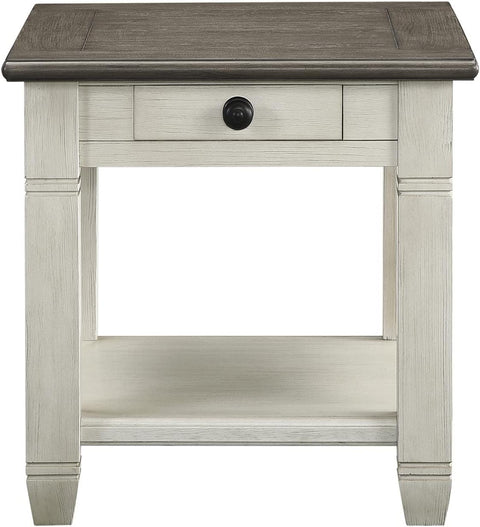 Roux 26 in. Rosy Brown and Antique White Rectangular Wood End Table with Drawer